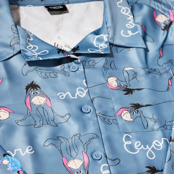 Winnie the Pooh Womens/Ladies Eeyore Satin Straight Leg Long Pyjama Set
