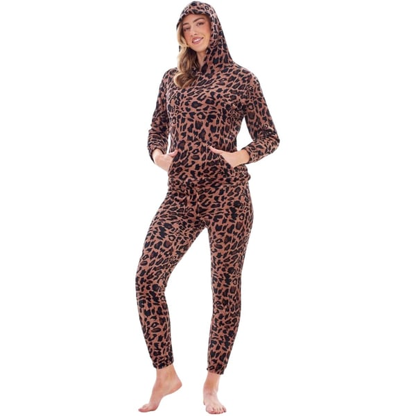 Keanu Womens/Ladies Leopard Print Fleece Long Pyjama Set