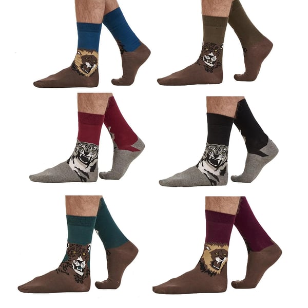 Soxy Mens Animal Print Cotton Socks (Pack of 6)