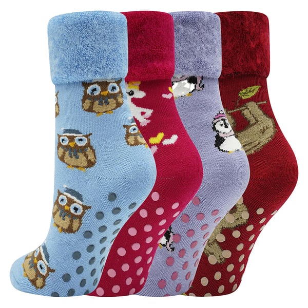 Soxy Womens/Ladies Animals Fleece Lined Thermal Socks (Pack of 4)