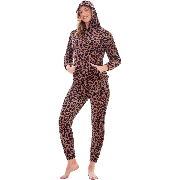 Keanu Womens/Ladies Leopard Print Fleece Long Pyjama Set