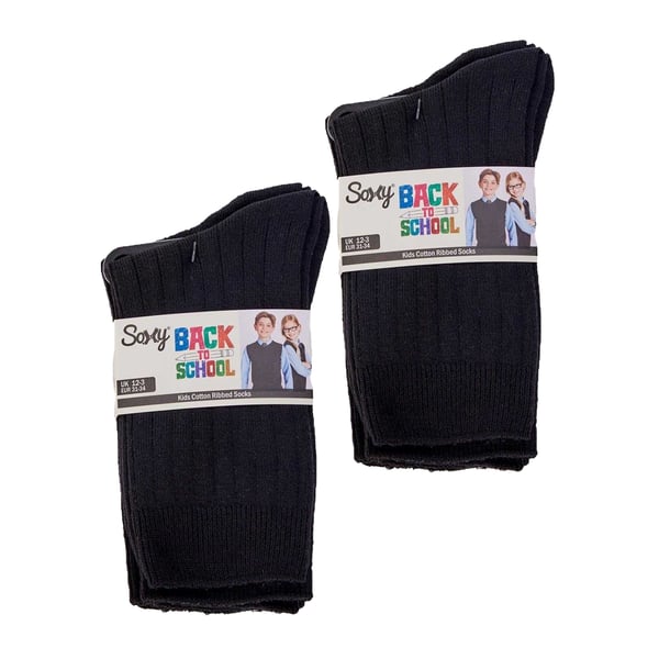 Public Dealz Childrens/Kids Plain Cotton Ribbed Socks (Pack of 12)