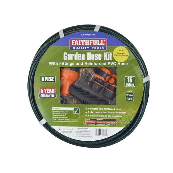 Faithfull Pvc Garden Hose With Fittings & Spray Gun