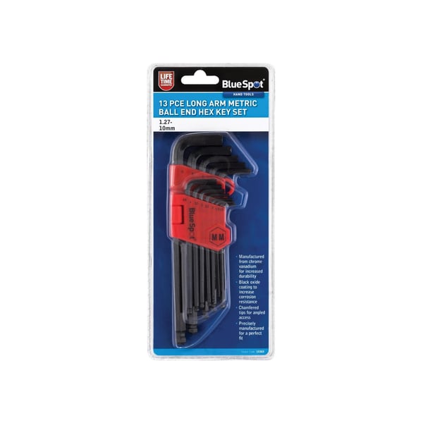 BlueSpot Tools Kugleformet sekskantnøglesæt med lang arm, 13 dele