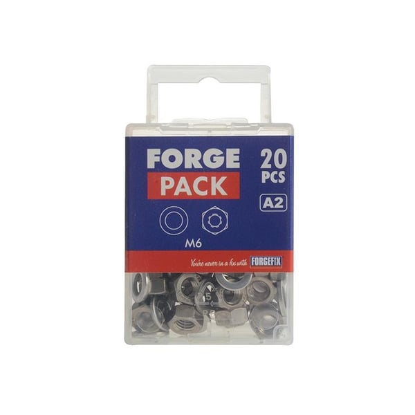 Forgefix kuusiomutterit ja aluslevyt A2 ruostumaton teräs M6 Forgepack 20