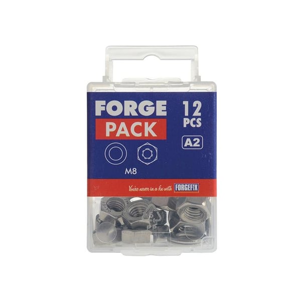 ForgeFix Sekskantede møtrikker og skiver A2 rustfrit stål M8 Forgepack 12