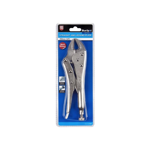 BlueSpot Tools Hurtigudløsende låsetang med lige kæbe 250 mm (10 tommer)
