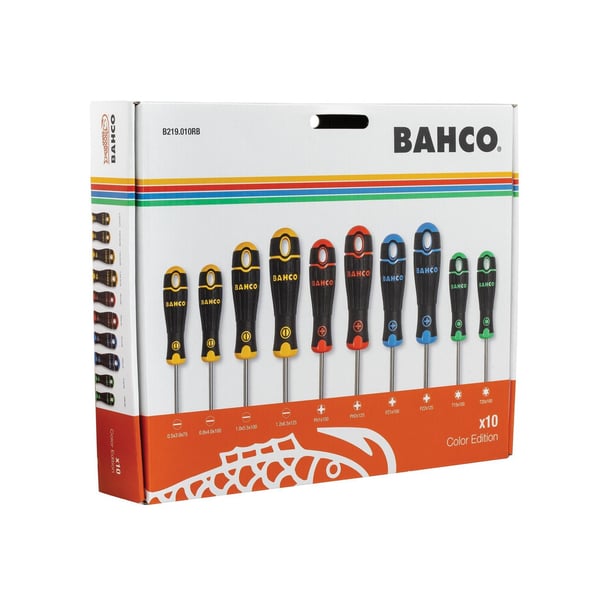 Bahco Bahcofit -ruuvimeisselisarja, värilliset kahvat, 10 osaa