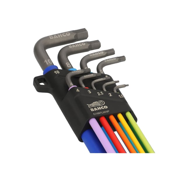 Bahco C1997lm/9p Metric Long Ball End Coloured Hex L-key Set, 9 Piece