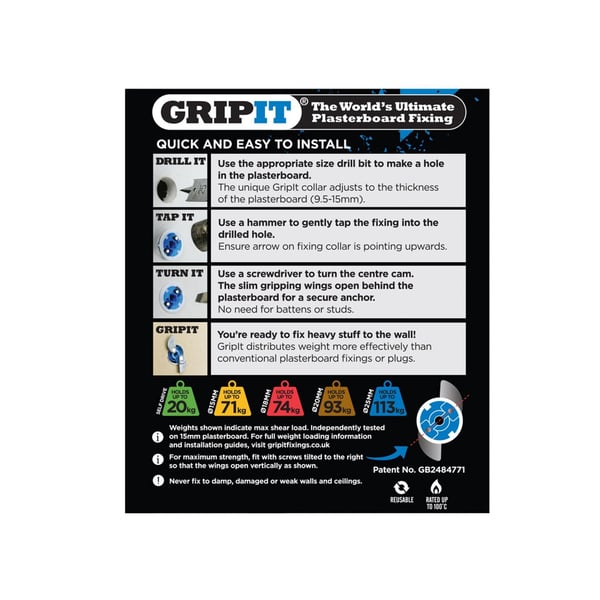 Gripit Blå Gipsskivefästen