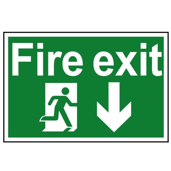 Scan Fire Exit Running Man Arrow Down - Pvc Sign 300 X 200mm
