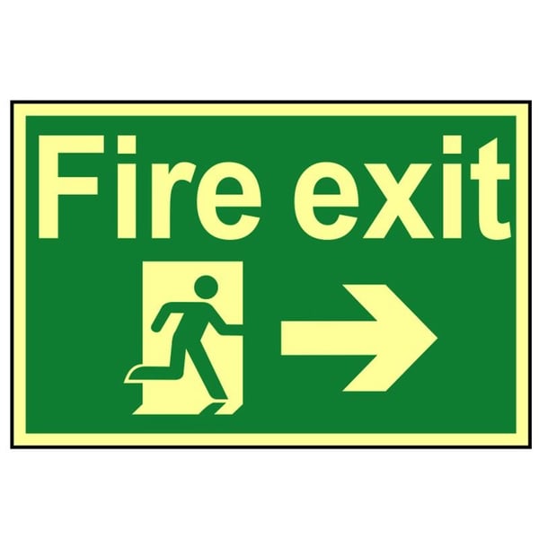 Scan Fire Exit Running Man Arrow Right - Photoluminescent 300 X 200mm