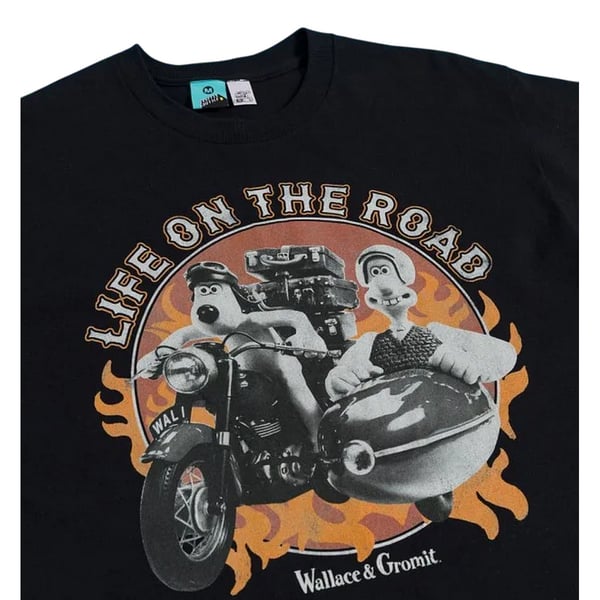 Wallace ja Gromit Unisex Aikuisten Life On The Road Moottoripyöräilijä Selkäpainatus T-paita