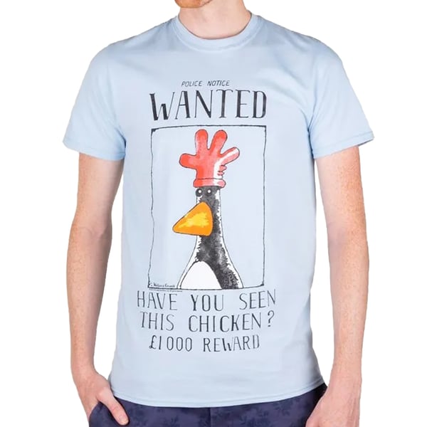 Wallace and Gromit Unisex Adult Feathers McGraw Wanted Poster T-Shirt