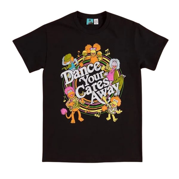 Fraggle Rock Unisex Adult Dance Your Cares Away Swirl T-Shirt