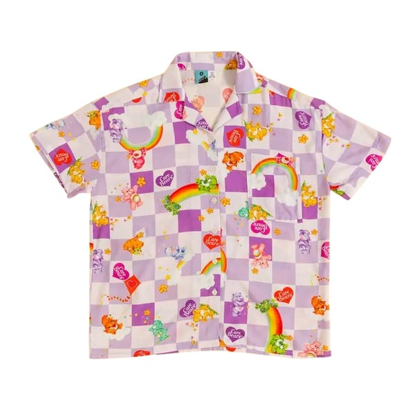 Care Bears Unisex Rutig Kortärmad Skjorta med Knappar Framtill för Vuxna