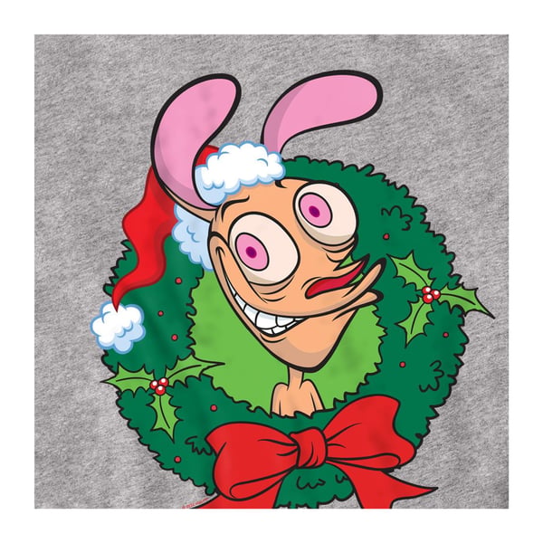 Ren & Stimpy Unisex Adult Wreath Christmas T-Shirt