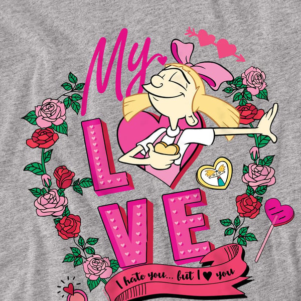 Hey Arnold! Unisex Adult I Hate You But Love You Helga Valentine`s Day T-Shirt