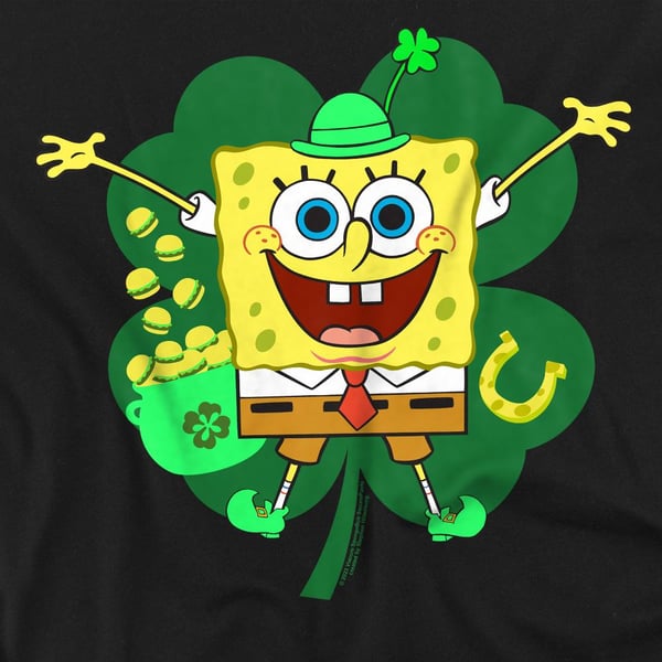 SpongeBob SquarePants Unisex Adult Spongey Four Leaf Clover St Patricks Day T-Shirt