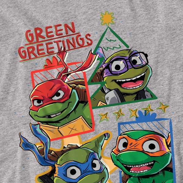 Teenage Mutant Ninja Turtles: Mutant Mayhem Unisex Adult Green Greetings Christmas T-Shirt