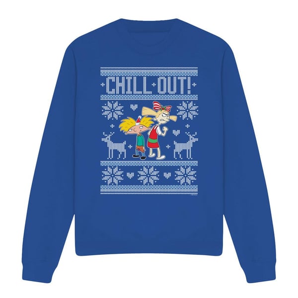Hey Arnold! Unisex Adult Chill Out Arnold & Helga Christmas Jumper Sweatshirt