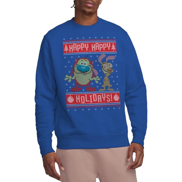 Ren & Stimpy Unisex Adult Happy, Happy Holidays Christmas Jumper Sweatshirt