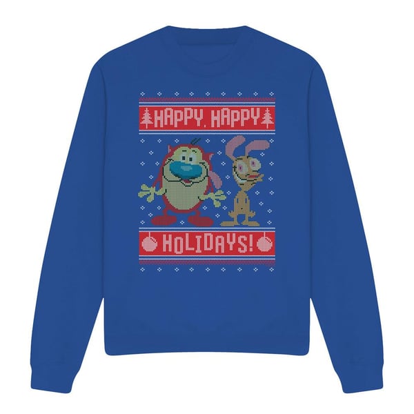 Ren & Stimpy Unisex Adult Happy, Happy Holidays Christmas Jumper Sweatshirt