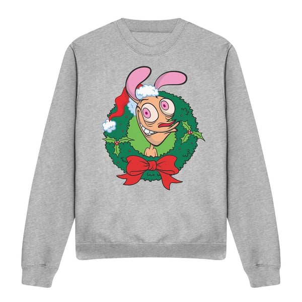 Ren & Stimpy Unisex Adult Wreath Christmas Sweatshirt
