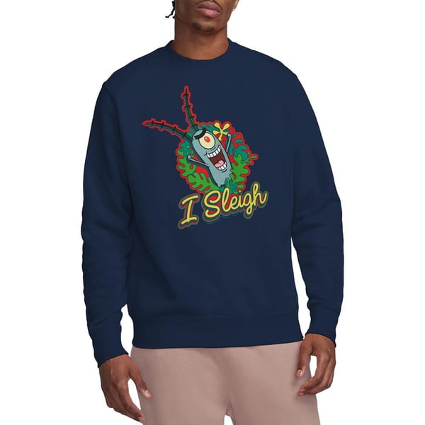 SpongeBob SquarePants Unisex Adult I Sleigh Plankton Wreath Christmas Sweatshirt