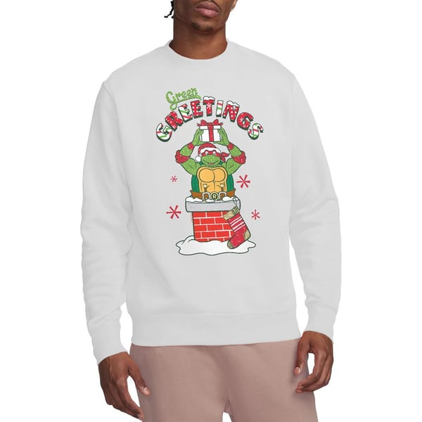Teenage Mutant Ninja Turtles Unisex Adult Green Greetings Christmas Scene Sweatshirt