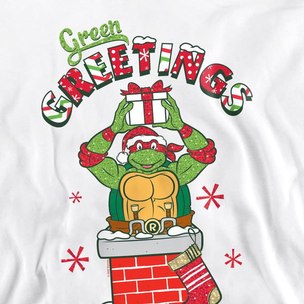 Teenage Mutant Ninja Turtles Unisex Adult Green Greetings Christmas Scene Sweatshirt