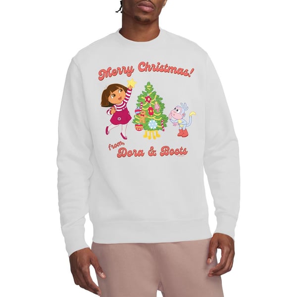 Dora The Explorer Unisex Adult Happy Holidays Dora & Boots Sweatshirt