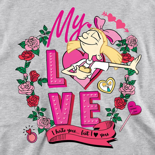 Hey Arnold! Unisex Adult I Hate You But Love You Helga Valentine`s Day Sweatshirt