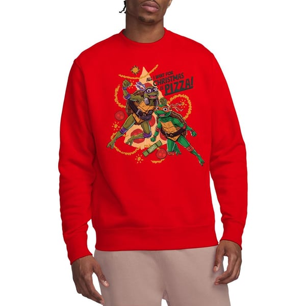 Teenage Mutant Ninja Turtles: Mutant Mayhem Unisex Adult Michelangelo & Donatello Pizza Christmas Sweatshirt