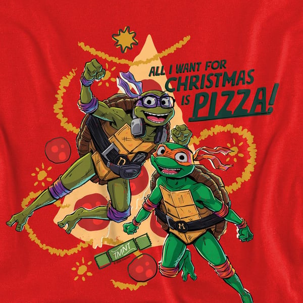 Teenage Mutant Ninja Turtles: Mutant Mayhem Unisex Adult Michelangelo & Donatello Pizza Christmas Sweatshirt