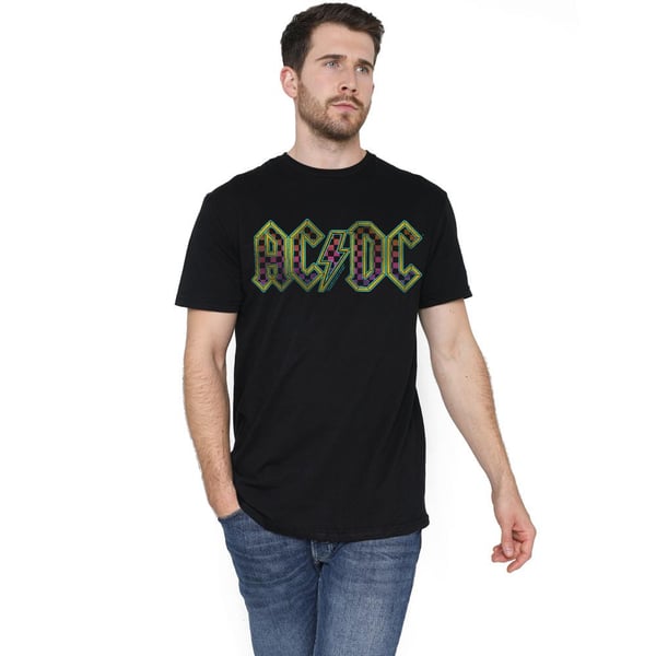 AC/DC Miesten Ruutukuvioitu Liukuvärjätty Logo T-paita