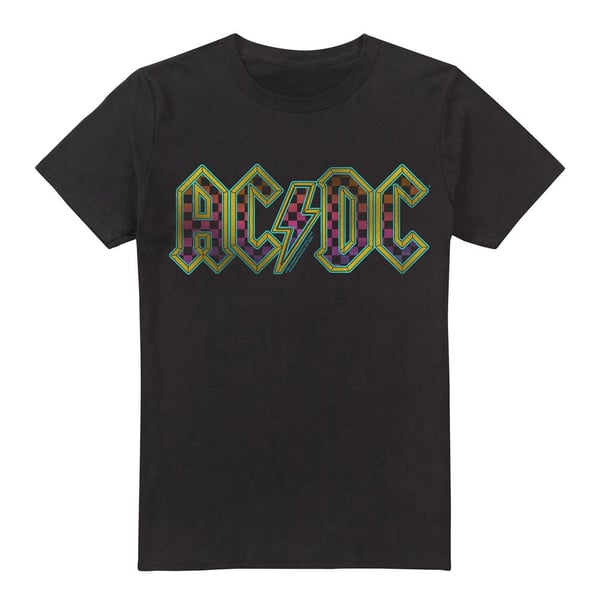 AC/DC Miesten Ruutukuvioitu Liukuvärjätty Logo T-paita