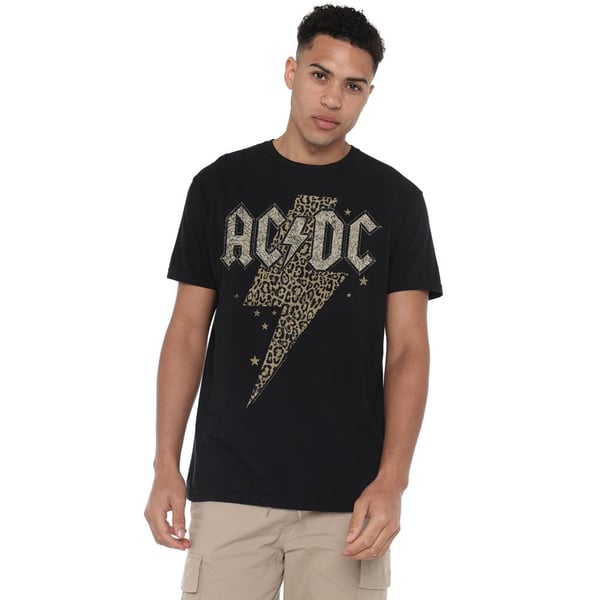 AC/DC Mens Leopard Print Bolt T-Shirt
