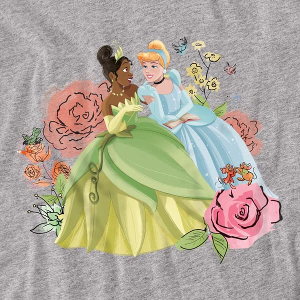 Disney Princess Unisex Adult In The Garden Tiana And Cinderella T-Shirt
