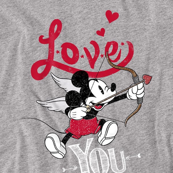 Disney Unisex Adult Love You Mickey Mouse Cupid Valentine`s Day T-Shirt