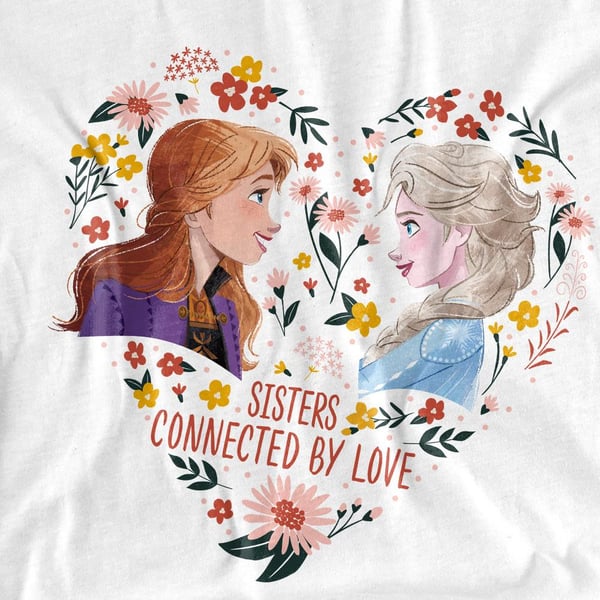 Frozen Unisex Adult Sisters Connected By Love Elsa Anna Valentine`s Day T-Shirt