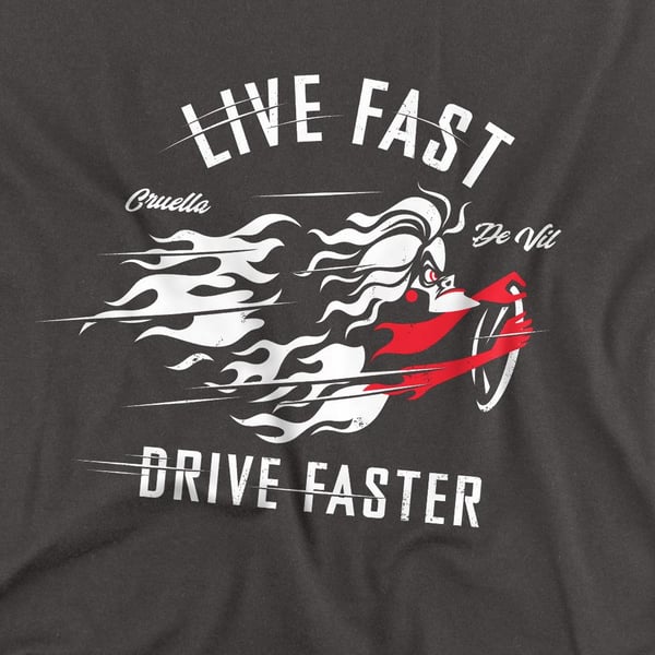 Disney Villains Unisex Adult Live Fast, Drive Faster Cruella De Vil T-Shirt