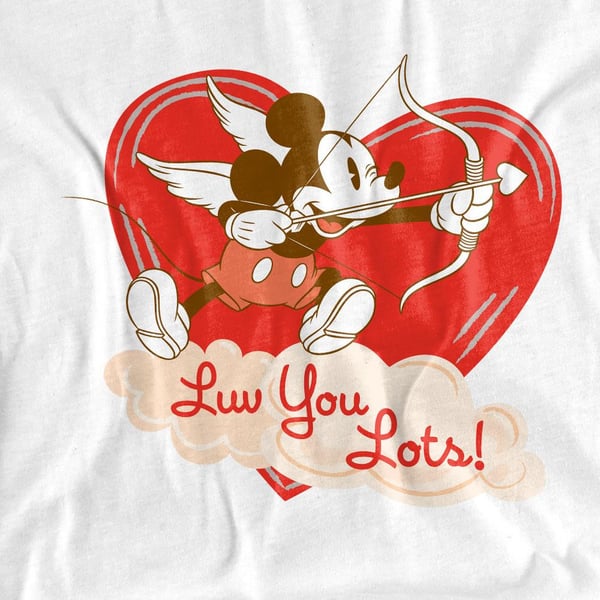 Mickey Mouse Unisex Adult Luv You Lots! Vintage Valentine`s Day T-Shirt