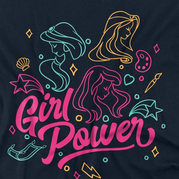Disney Princess Unisex Adult Girl Power Jasmine Rapunzel Ariel Line Art T-Shirt