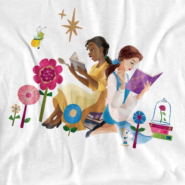 Disney Princess Unisex Adult Love To Read Tiana & Belle T-Shirt