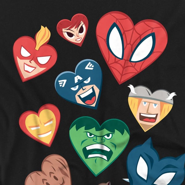Marvel Universe Unisex Adult Hearts Valentine`s Day T-Shirt