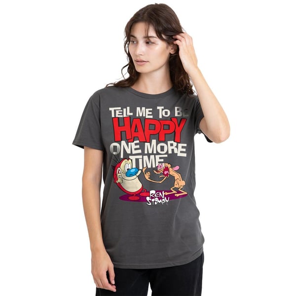 Ren & Stimpy Unisex Adult Tell Me To Be Happy T-Shirt