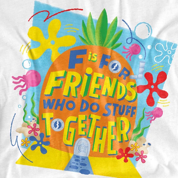 SpongeBob SquarePants Unisex Adult Friends Pineapple T-Shirt