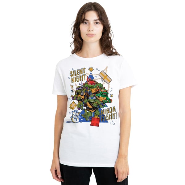 Teenage Mutant Ninja Turtles: Mutant Mayhem Unisex Adult Silent Night Ninja Fight Christmas T-Shirt