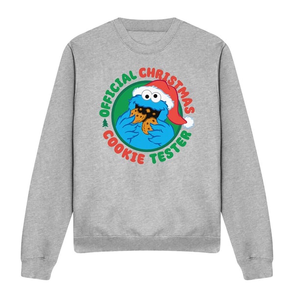 Sesame Street Unisex Adult Official Cookie Tester Cookie Monster Christmas Sweatshirt